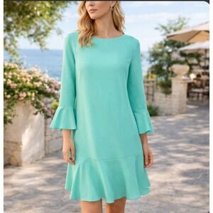 Sail to Sable Shift Dress Size 4 Mint Green Bell Sleeve Ruffle Hem Cruise Vaca